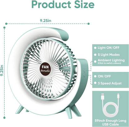 Ventilador de mesa portátil blanco con luz RGB